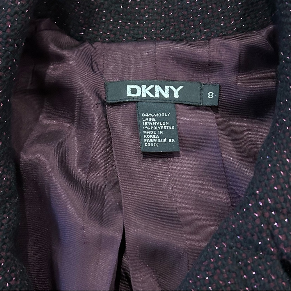 NEW DKNY Metallic Wool Tweed Blazer Pea Coat Winter Ski Jacket Purple Medium 8 - Picture 3 of 4
